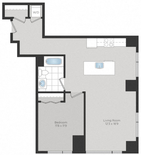 Floor plan for 1 bed, 1 bath, 817 sqft